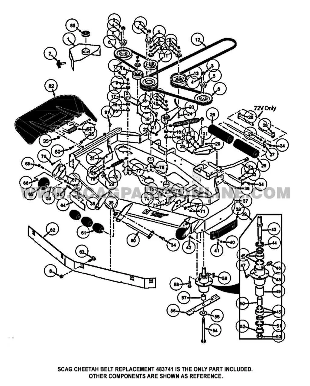 scag 61 velocity deck belt diagram