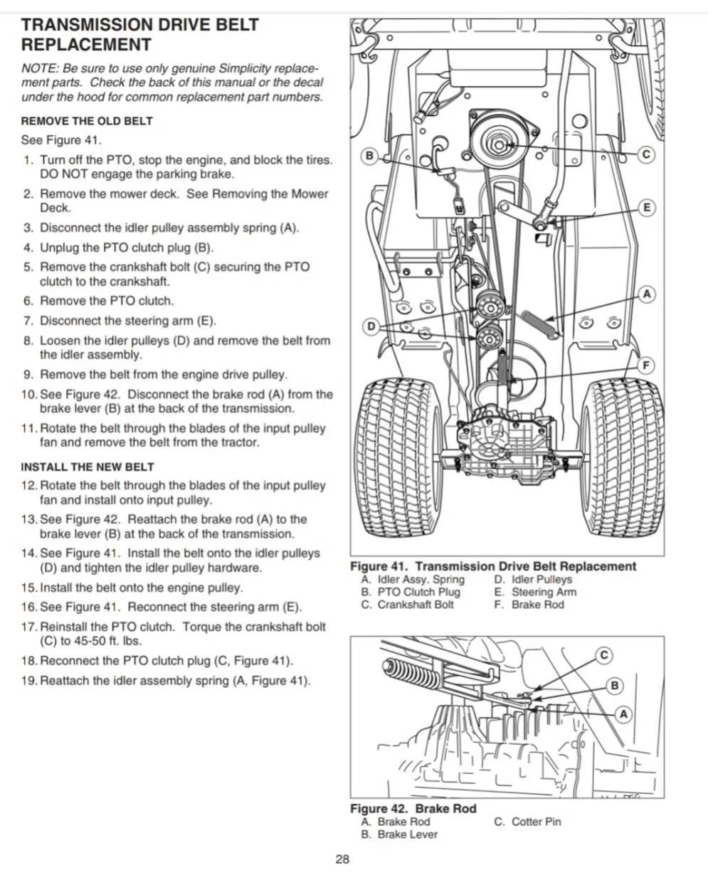 simplicity 38 inch mower deck belt diagram