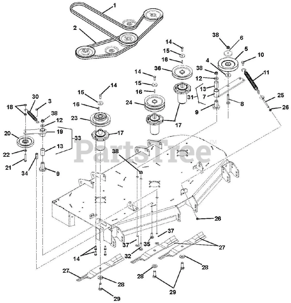 ariens edge 52 deck belt diagram