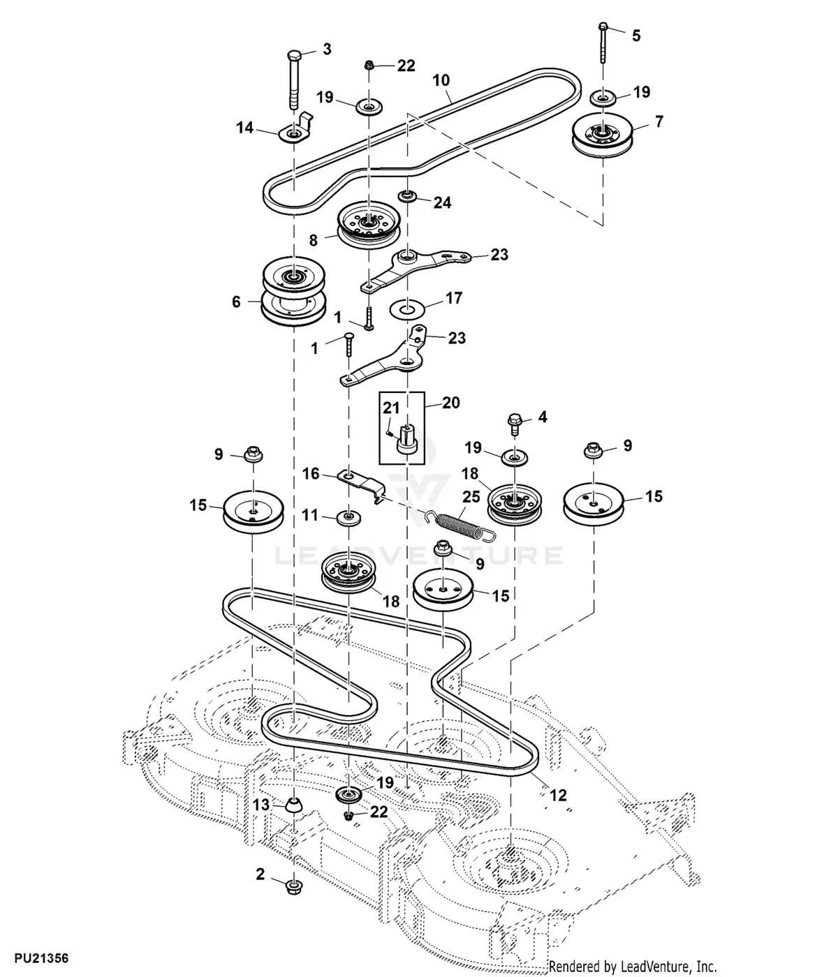 john deere x380 drive belt diagram