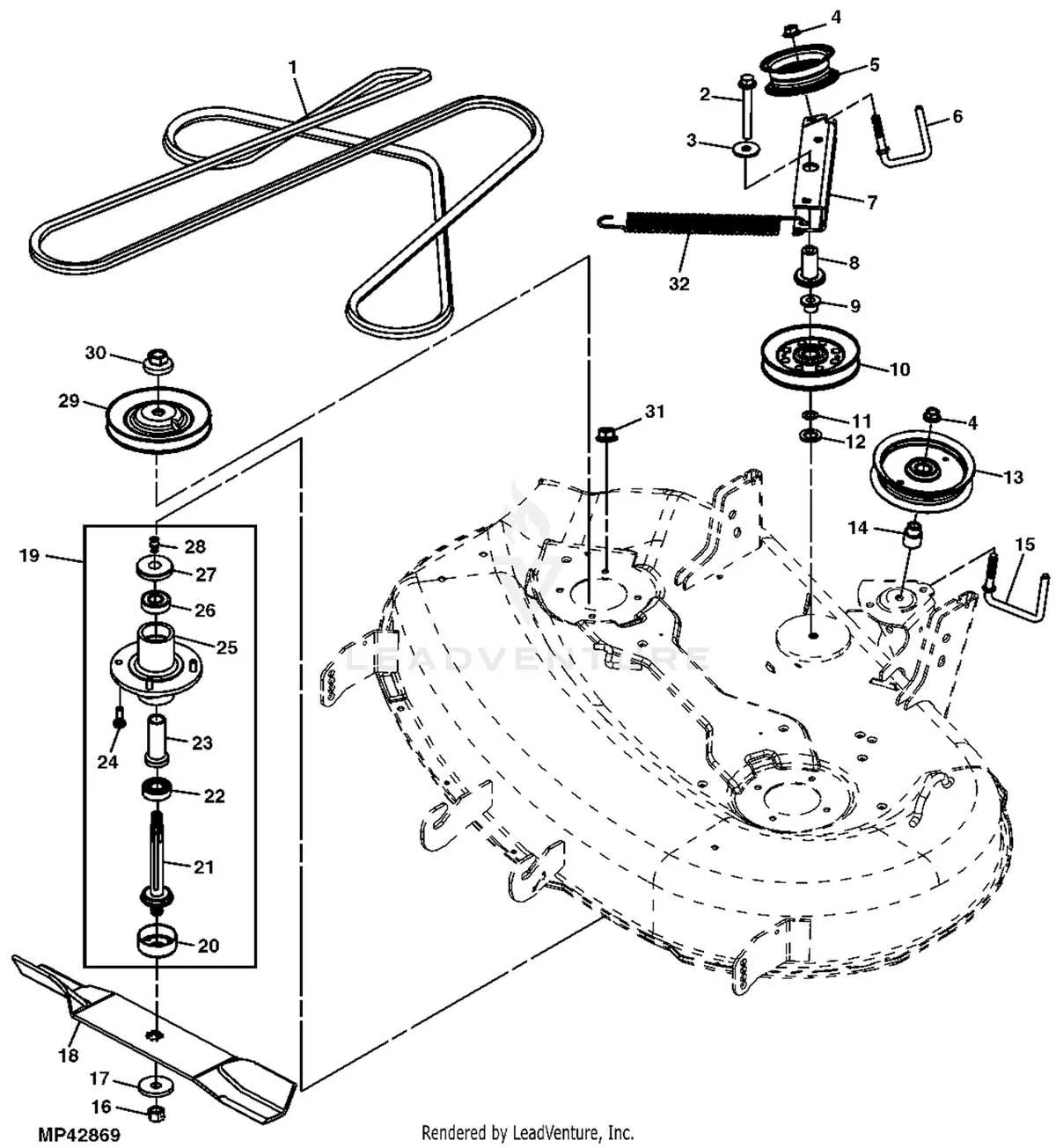 john deere 42 in deck belt diagram