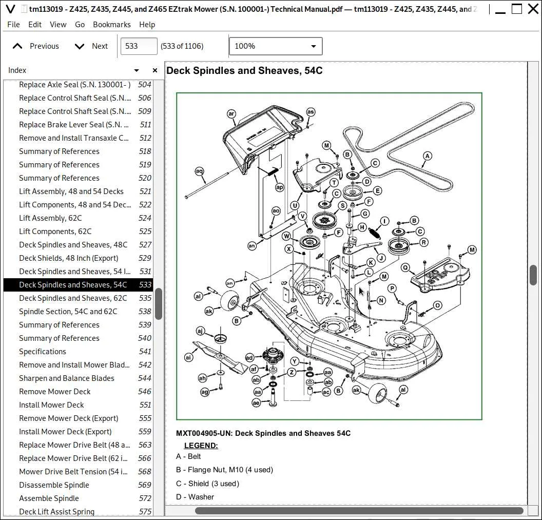john deere z425 54 deck belt diagram
