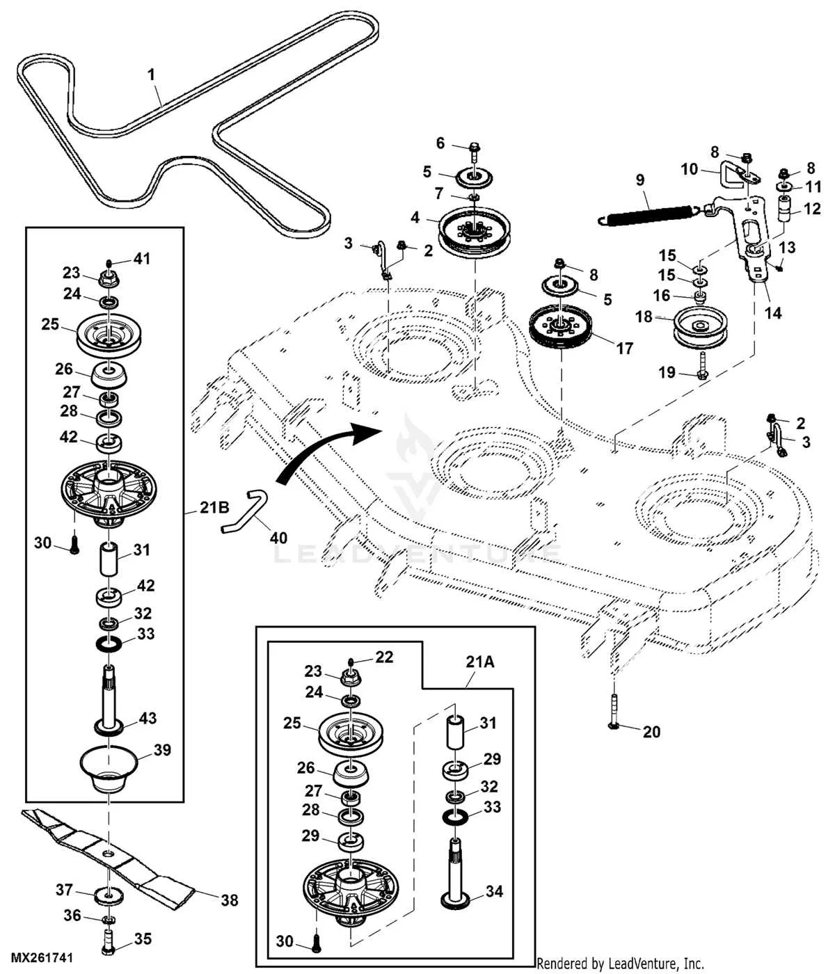 john deere 54 mower deck belt diagram